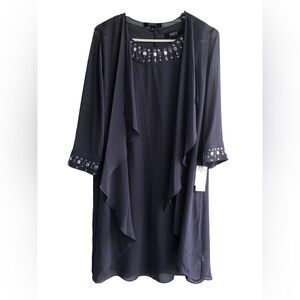 NWT Ignite Evening 2 Piece Purple/Eggplant Chiffon Rhinestones Dress & Cardigan